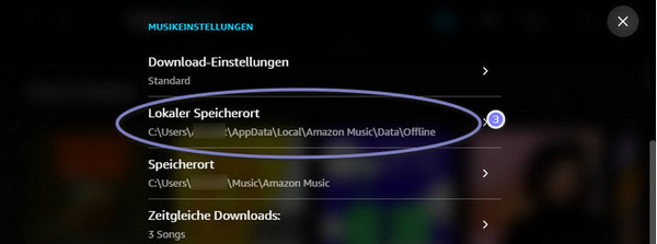 speicherort von amazon music downloads