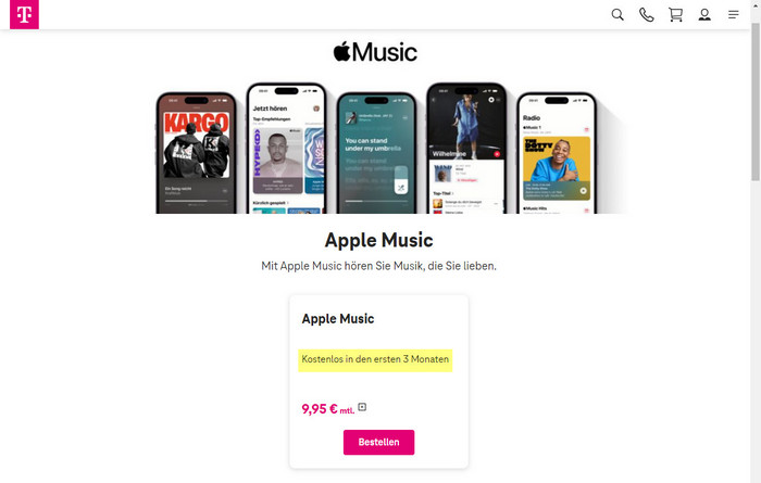 Apple Music 3 Monate gratis testen bei Telekom