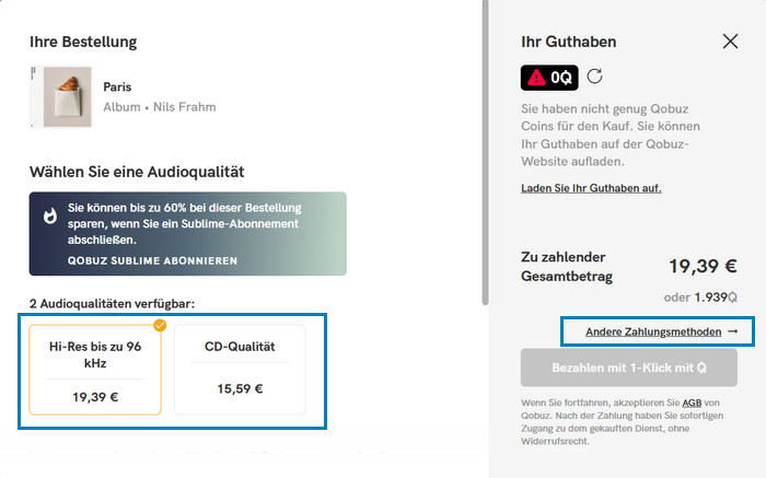 Audioqualitäten zwischen Hi-Res und CD-Qualität