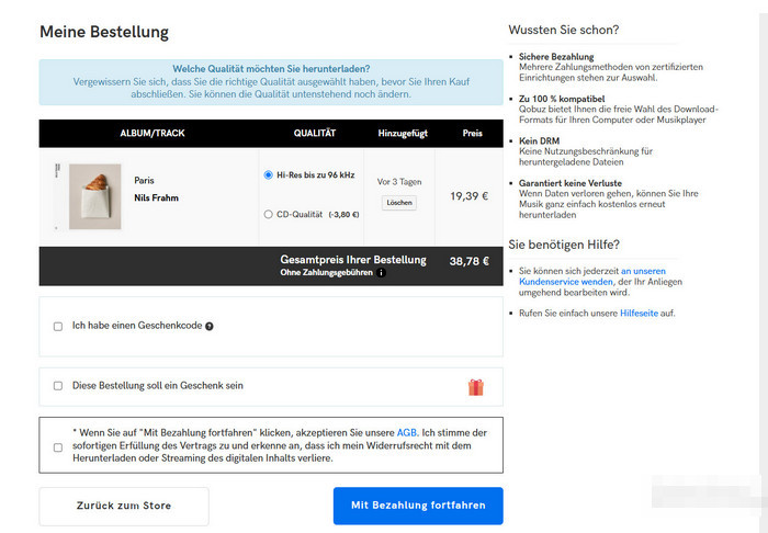 Mit Bezahlung fortfahren