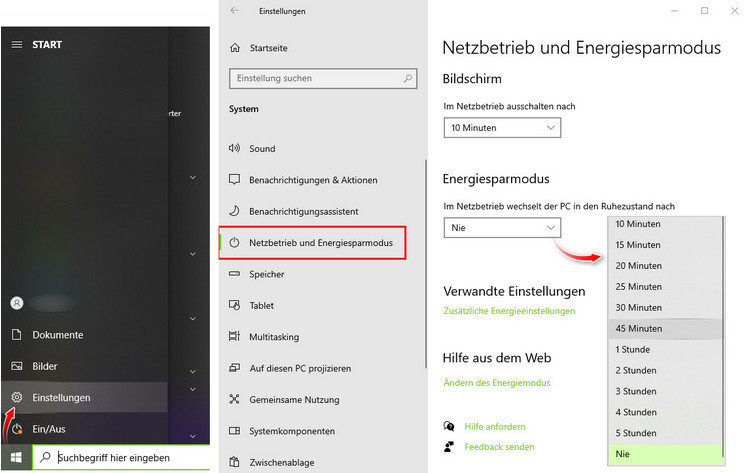 Windows-PC Energiesparmodus aktivieren