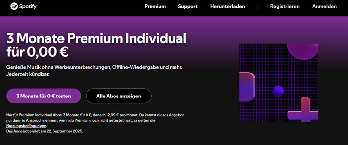 Spotify Premium mit offiziellen Spotify-Angeboten holen