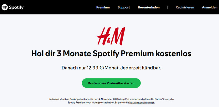 Spotify Premium kostenlos erhalten bei H&M