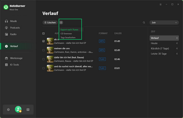 Downloads nach iTunes exportieren