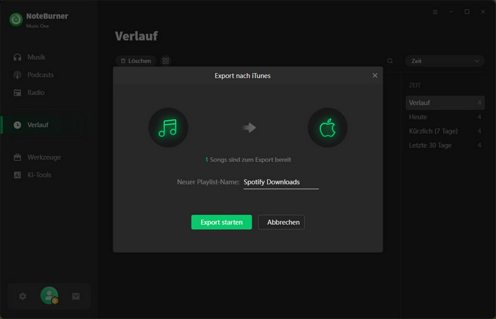 Export nach iTunes starten