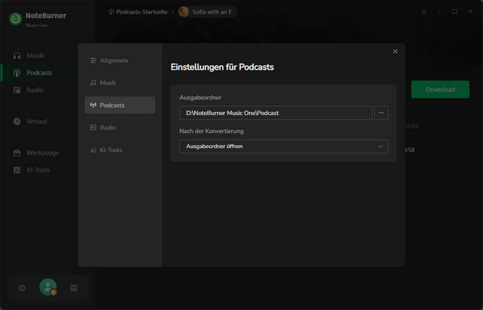 Podcasts-Einstellungen anpassen