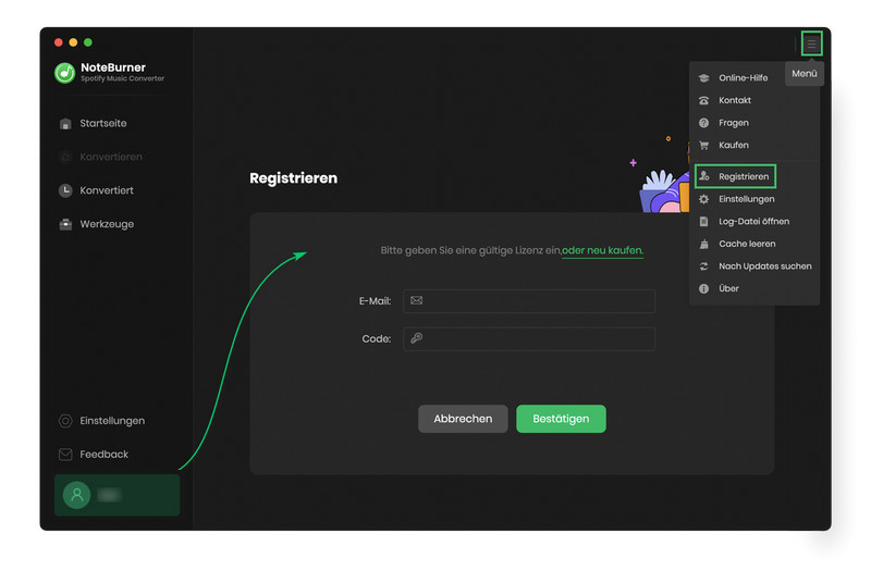 registrieren Sie NoteBurner Spotify Music Converter