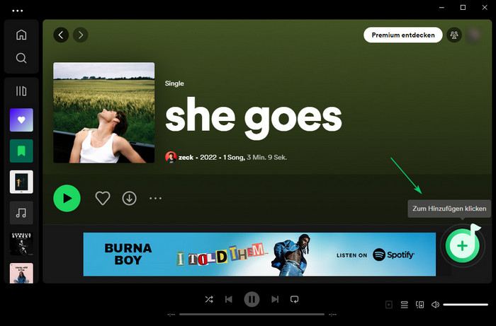 Playlist in der Spotify-App öffnen und Musik hinzufügen