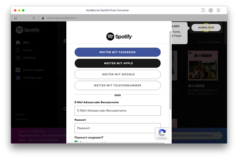 Hauptbildschirm von Spotify Music Converter für Mac