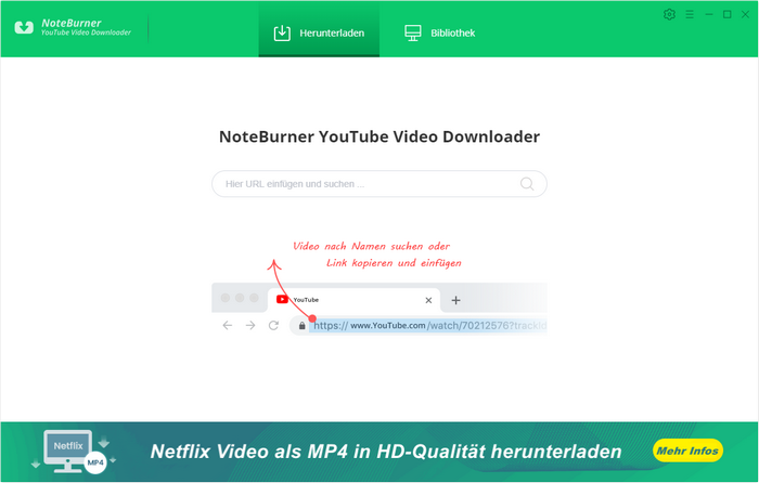 Haupt-Schnittstelle von NoteBurner YouTube Video Downloader